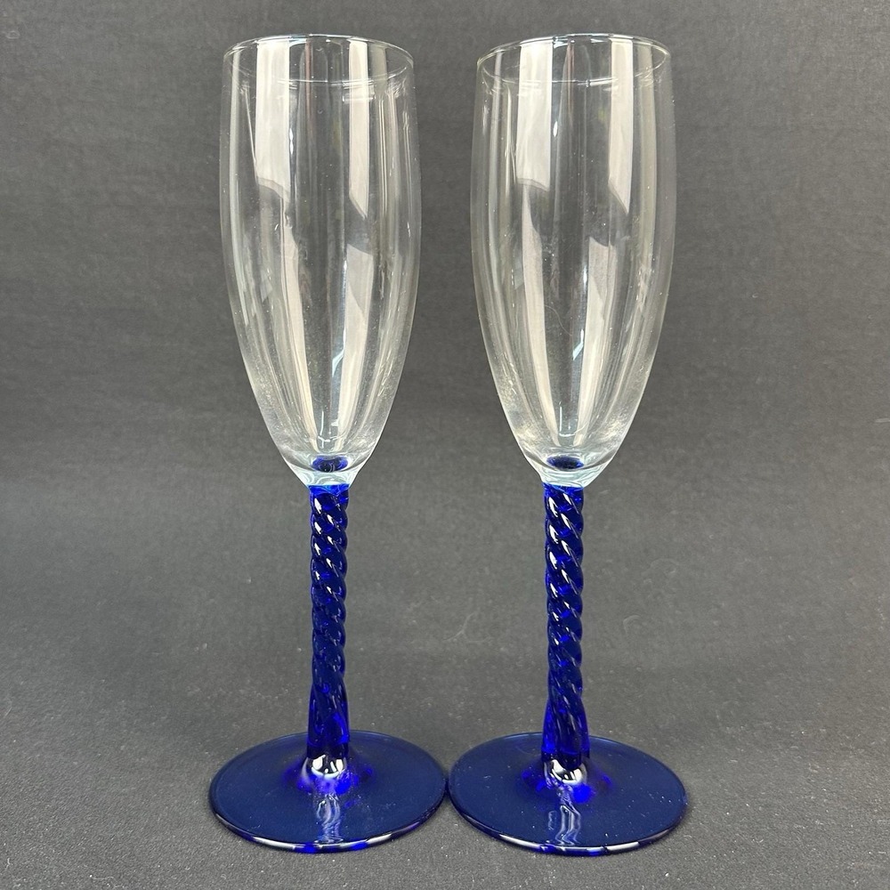 Cristal d'Arques-Durand Angelique Cobalt Blue Twisted Stem Champagne Flute‎